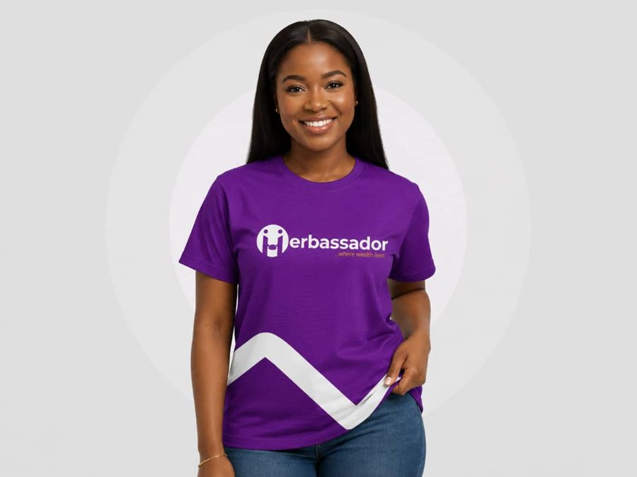 Smiling woman wearing a Herbassador t-shirt
